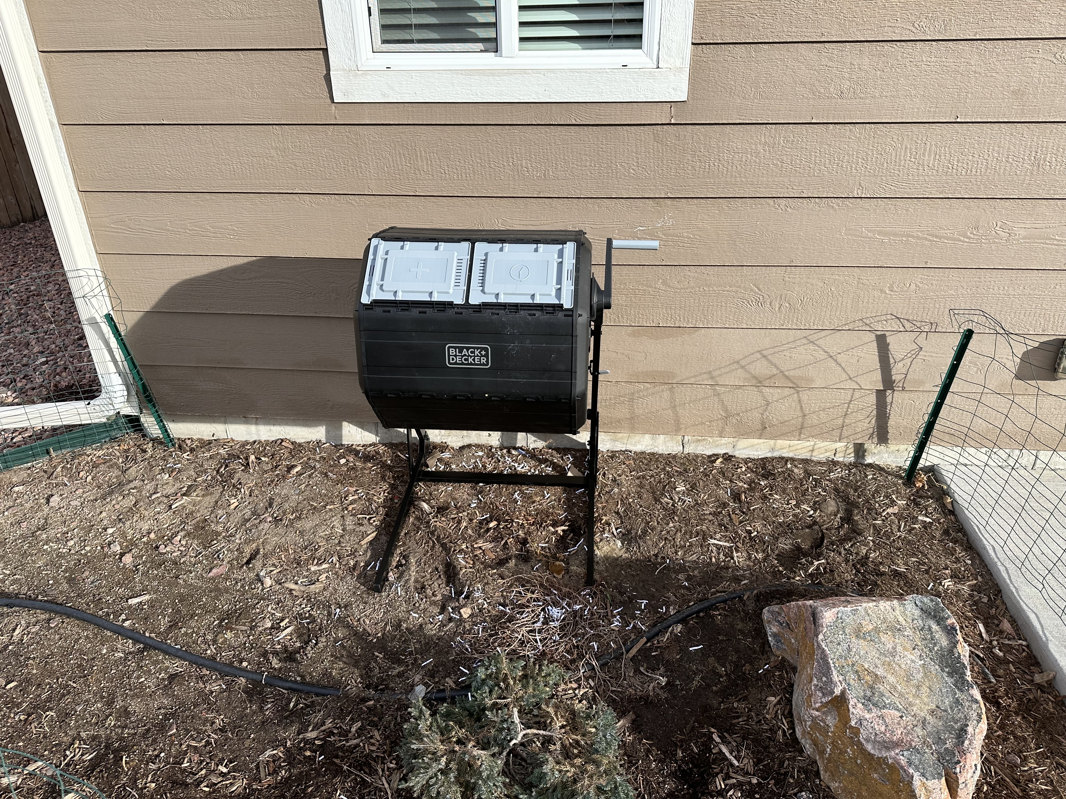 Wide view of the compost tumbler